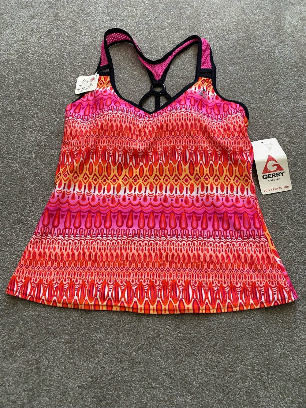 Gerry Bright Pink & Orange Patterned Tankini Swim Top